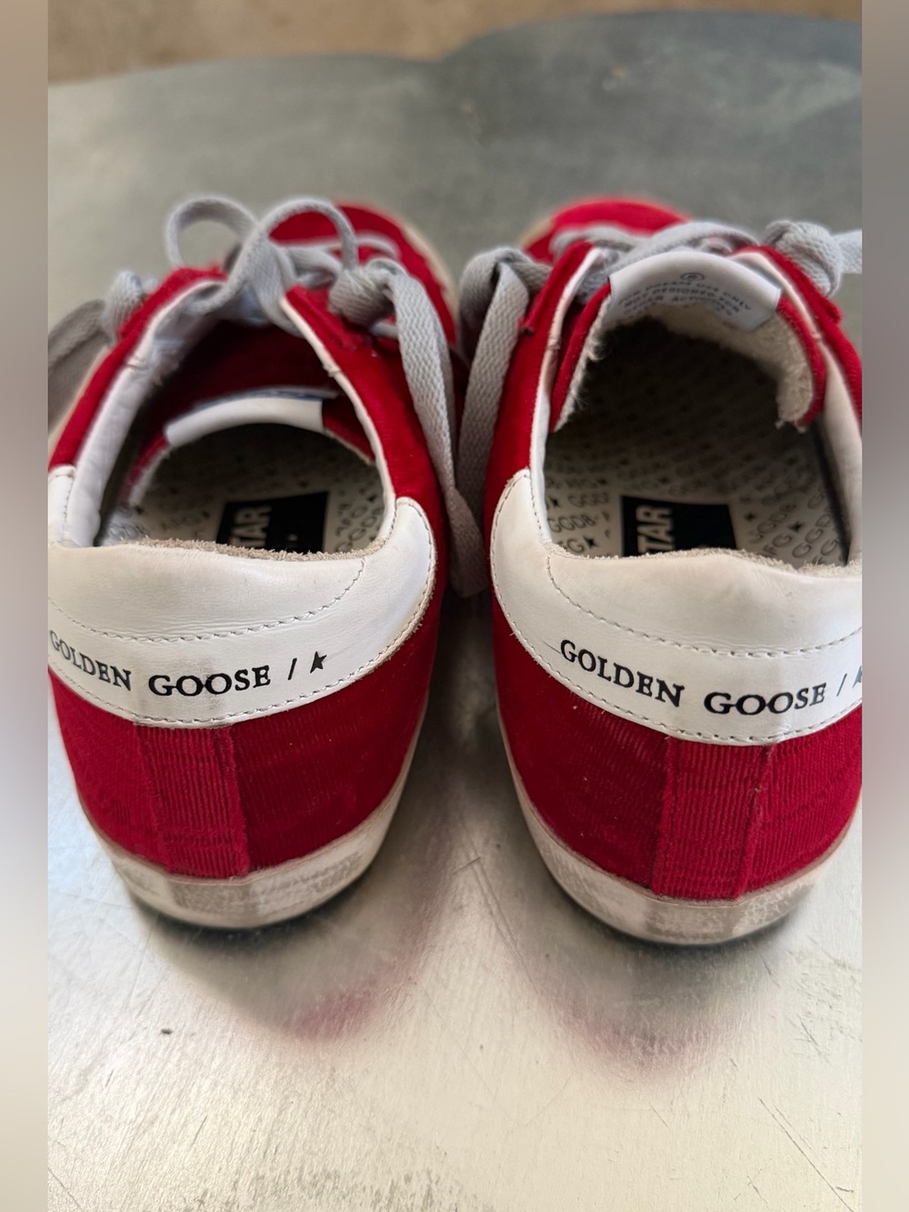 Golden Goose Red Velvet Sneakers with Silver Glitter Star - Picture 9 of 9